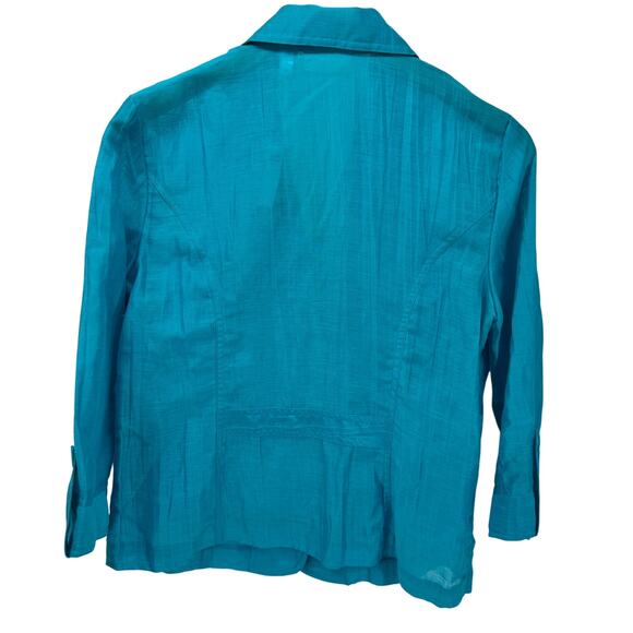 Chico's Blazer Womens Medium Maui Blue Linen Blend Semi Sheer 3/4 Sleeve NEW - Picture 2 of 9